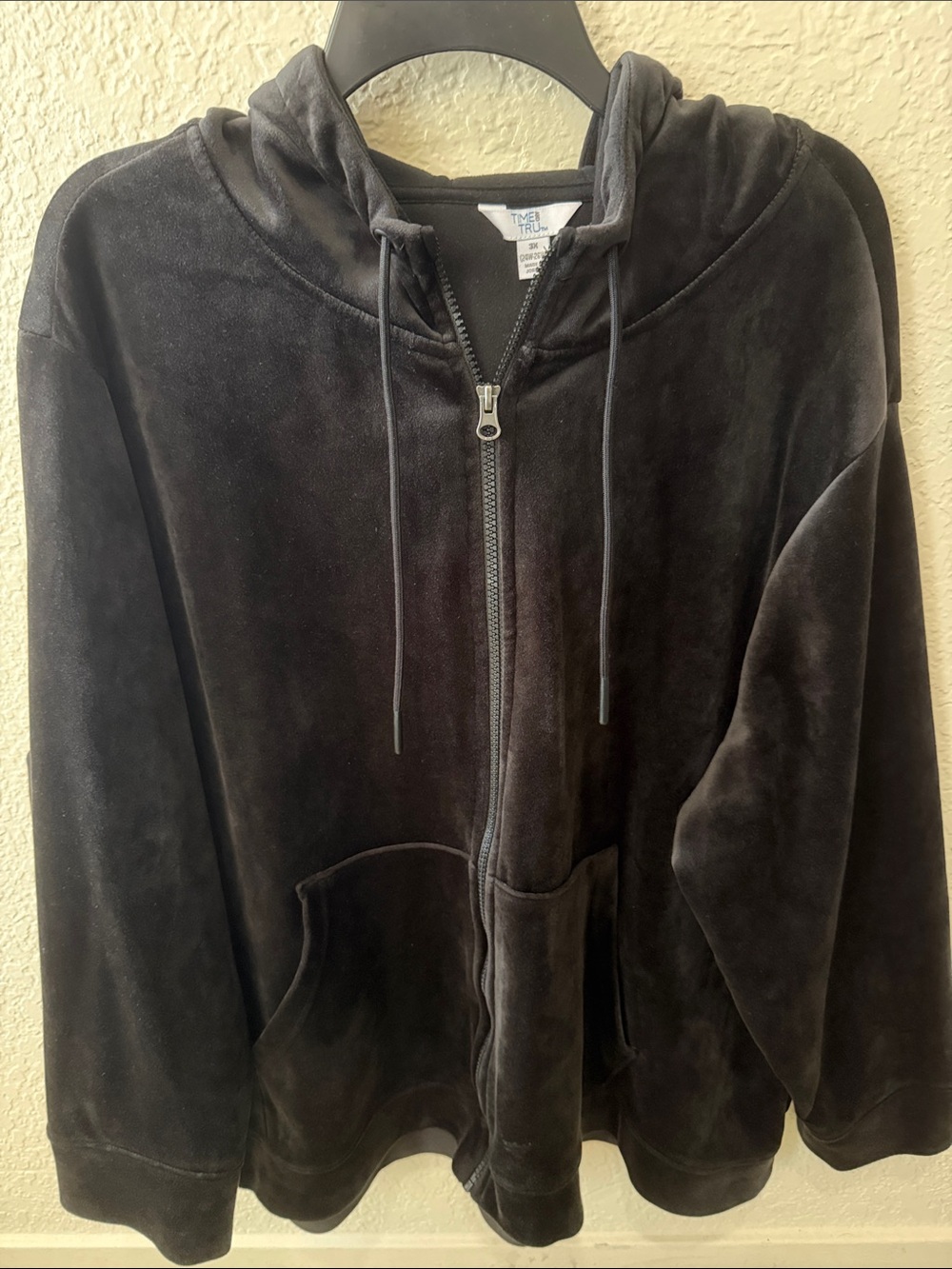 Time and Tru women Black Velour Zip-Up Hoodie